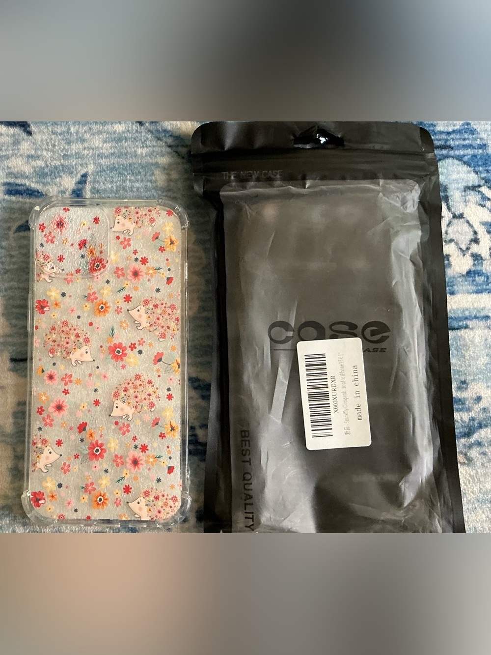 Clear Floral Hedgehog Print Phone Case - Fits I Phone 15